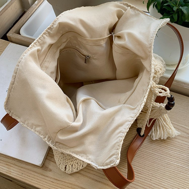 Hollow Monofilament Woven Crochet Straw Shoulder Beach Bag