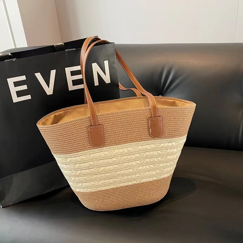 Forest Style Handwoven Straw Beach Tote Bag