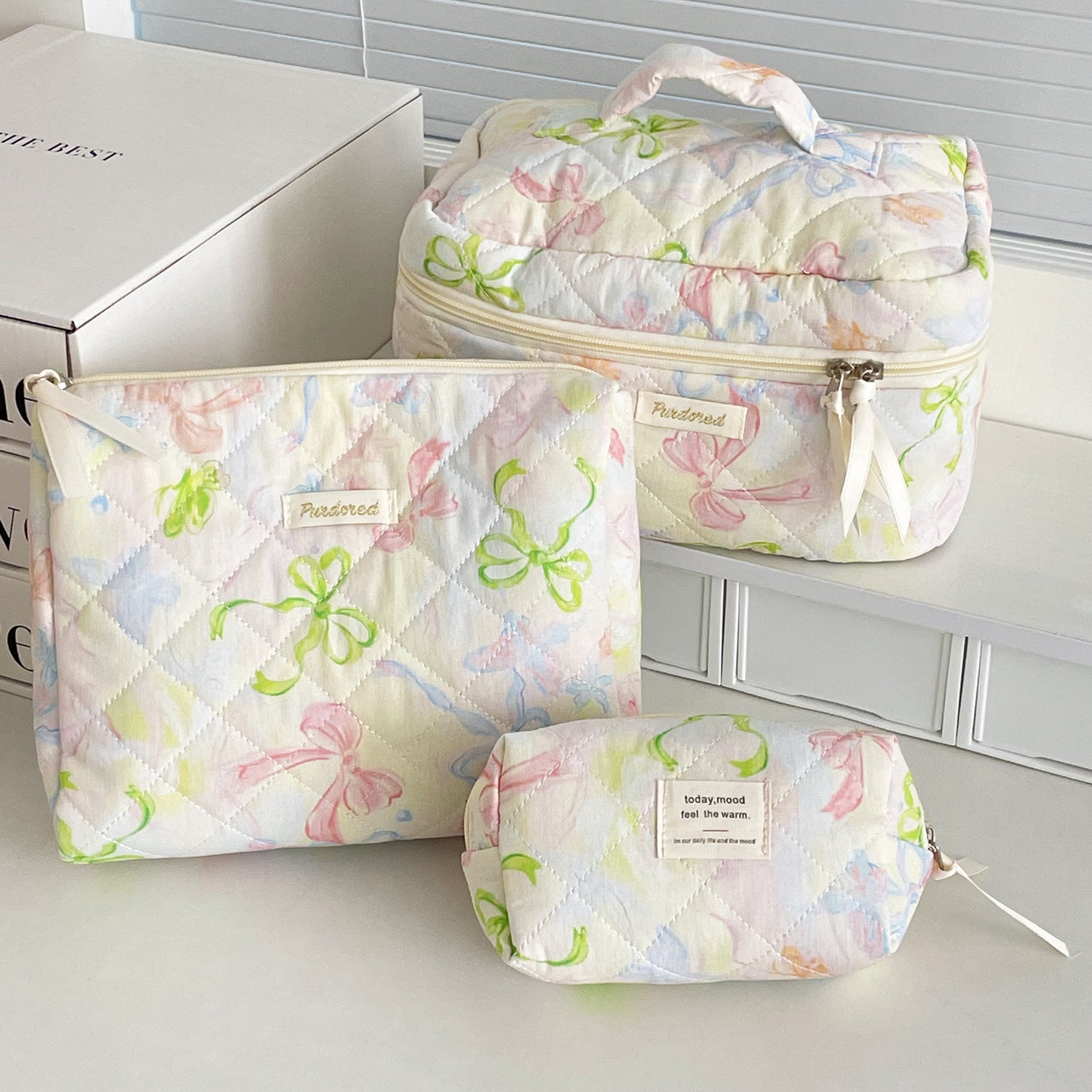 Multi-Pattern Palace Quilted Cosmetic Clutch and Octagonal Set