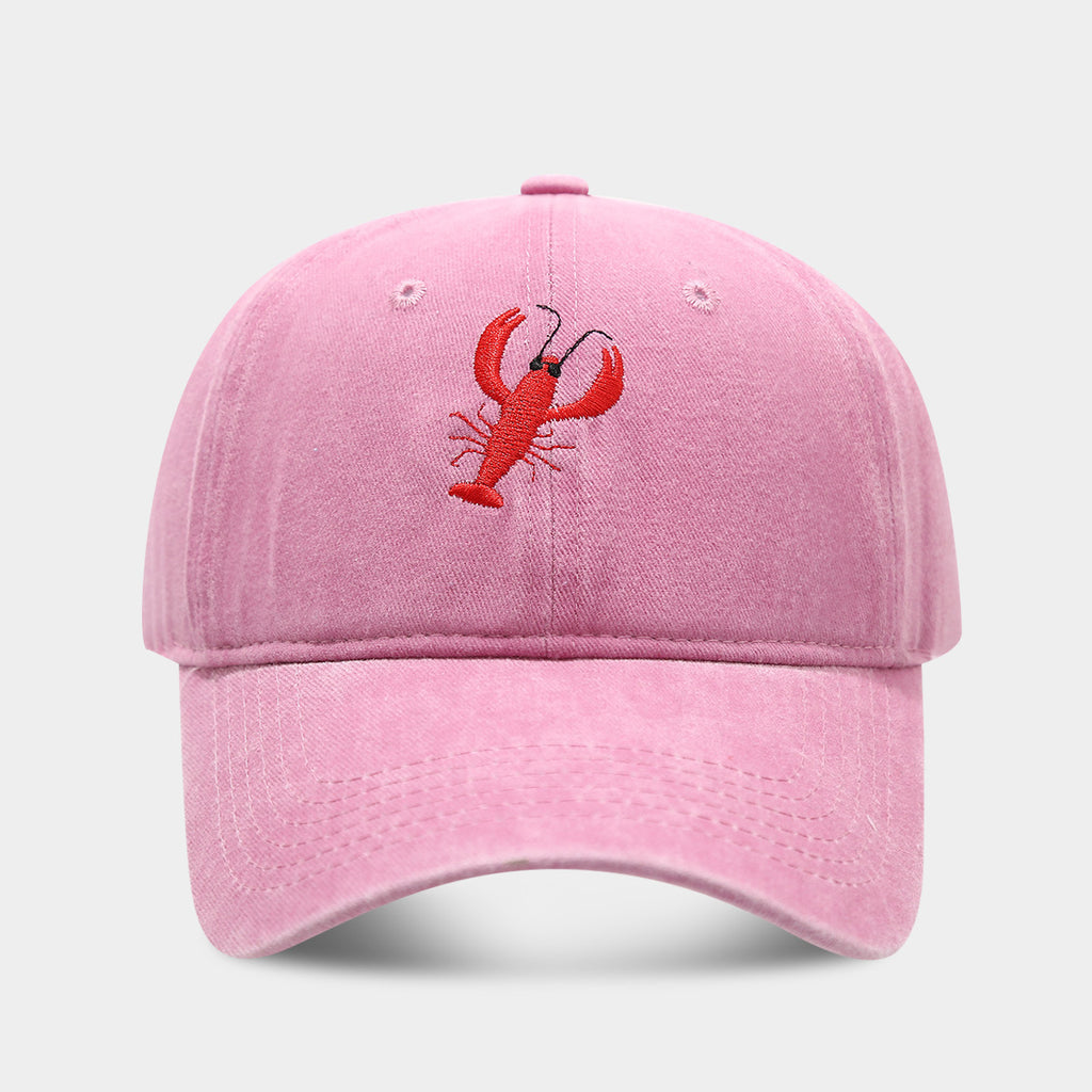 Retro Lobster Embroidered Washed Baseball Cap