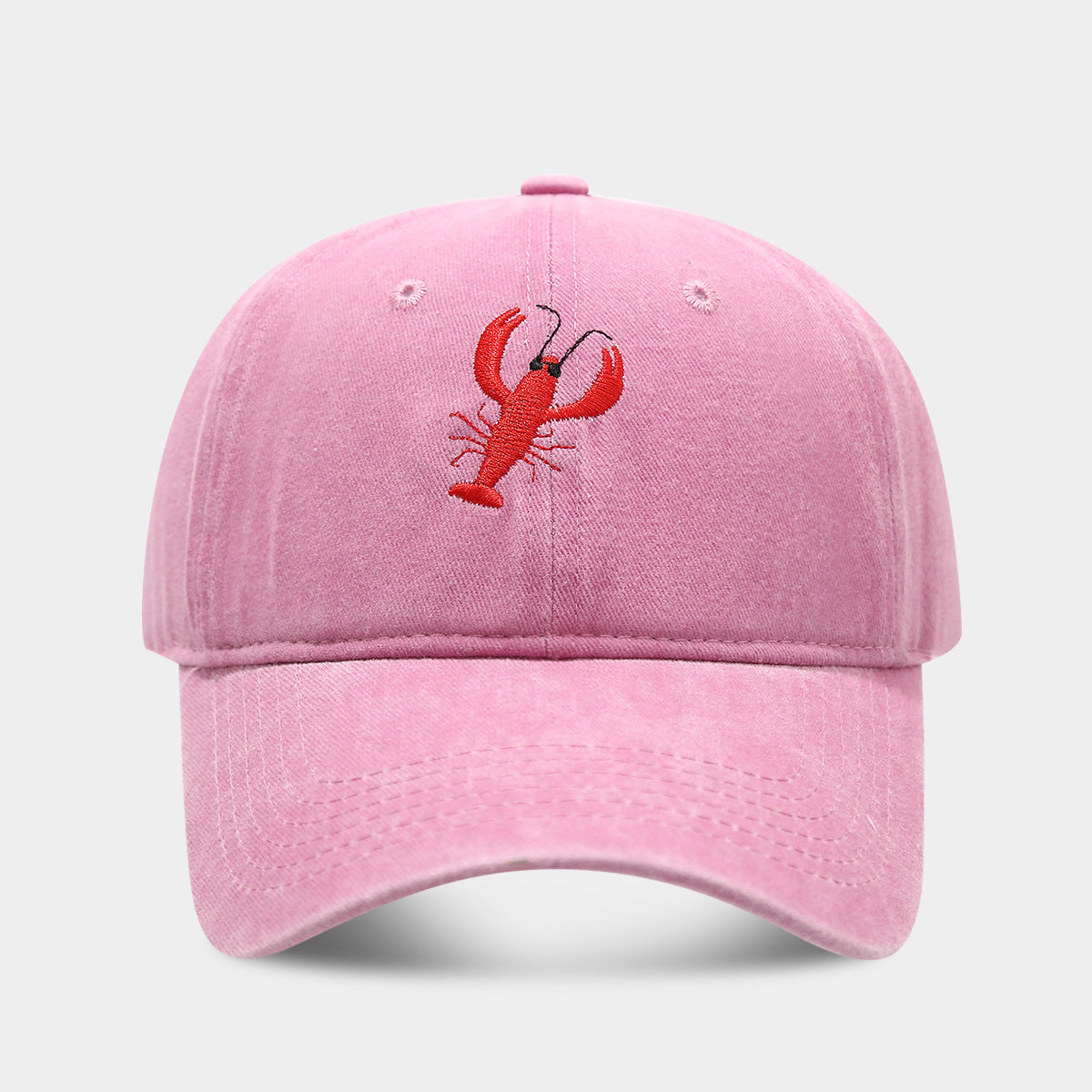 Retro Lobster Embroidered Washed Baseball Cap