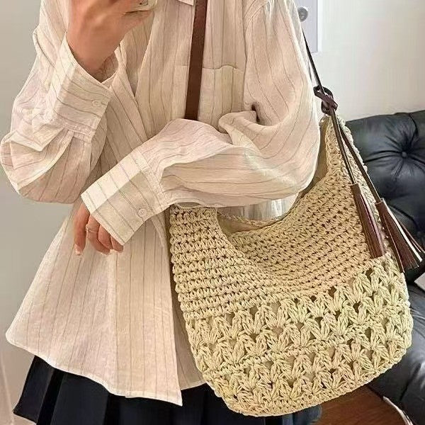 Large Capacity Woven Straw Beach Tote Bag