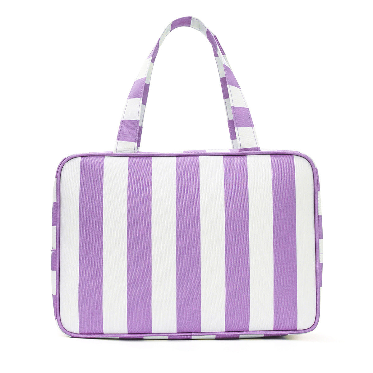 Pink White Striped Canvas Cosmetic Travel Bag