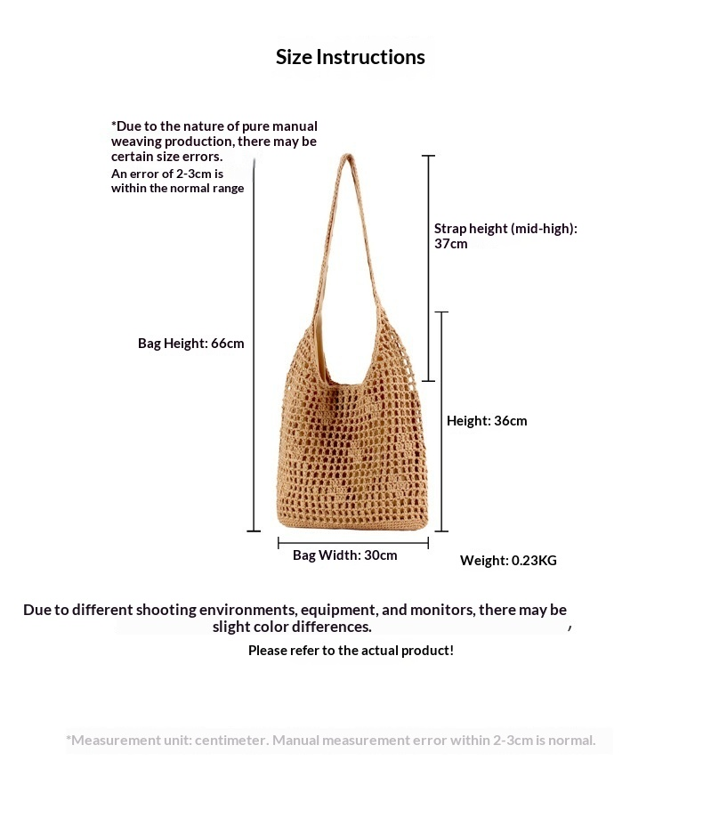 Boho Openwork Hand Crocheted Cotton Rope Shoulder Tote Bag