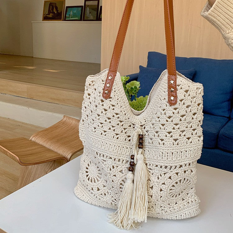 Hollow Monofilament Woven Crochet Straw Shoulder Beach Bag