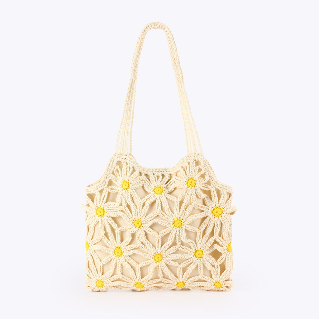 New Hand-Woven Cotton Rope Hollow Flower Seaside Vacation Daily Casual Versatile Fashion Niche Women'S Bag