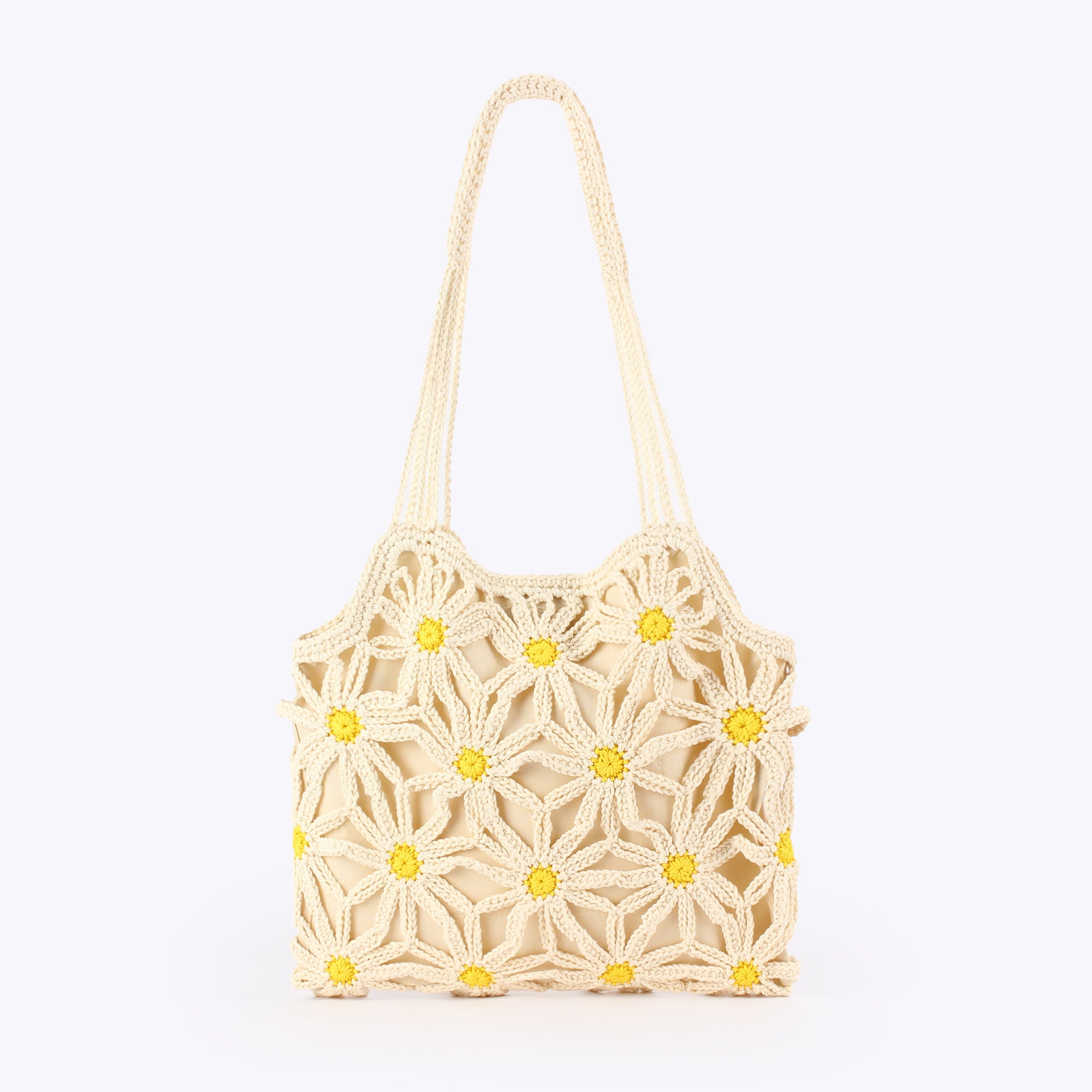 New Hand-Woven Cotton Rope Hollow Flower Seaside Vacation Daily Casual Versatile Fashion Niche Women'S Bag