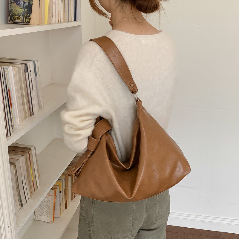 Slouchy PU Leather Hobo Bag with Statement Strap