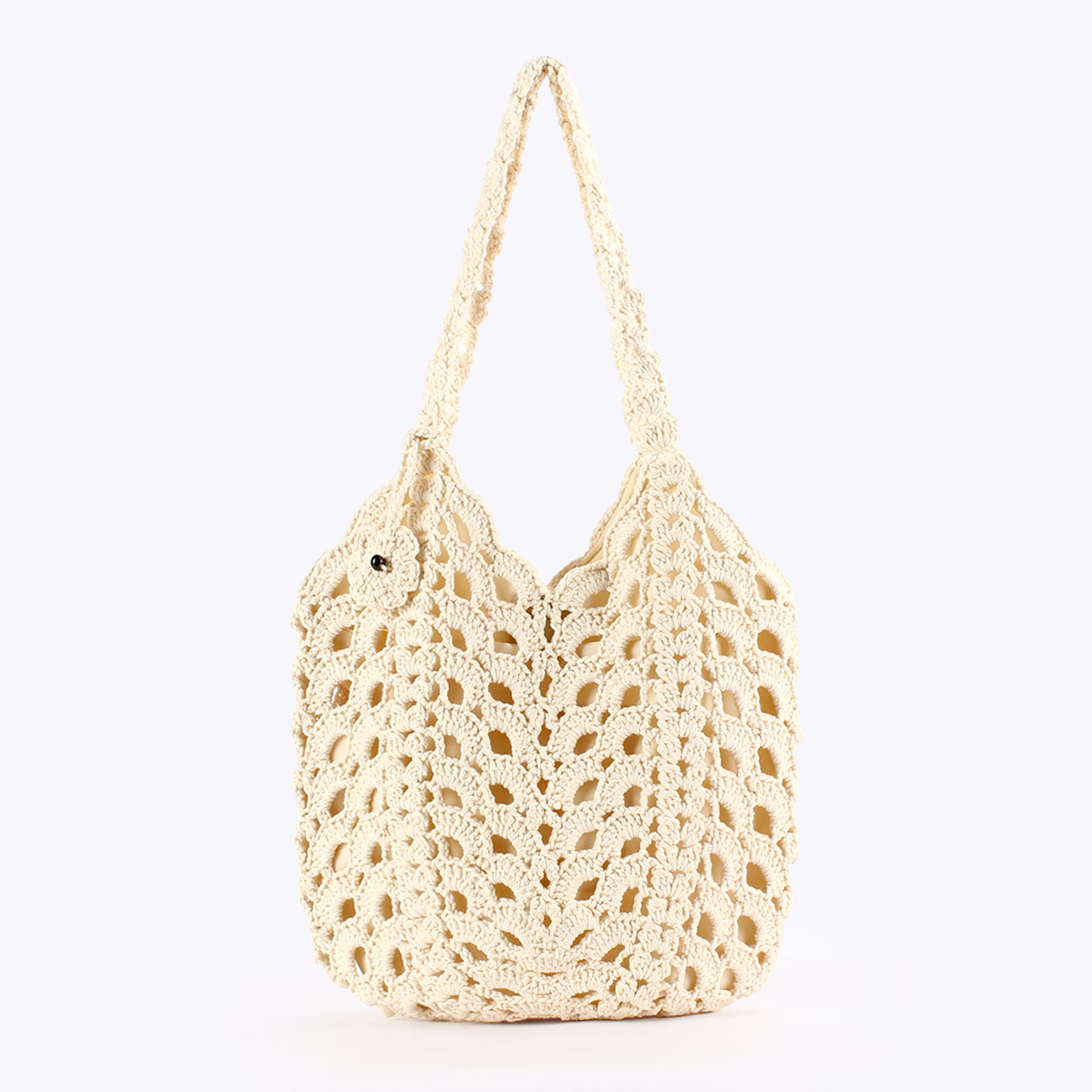 Beige Boho Hand Crocheted Cotton Rope Shoulder Tote Bag
