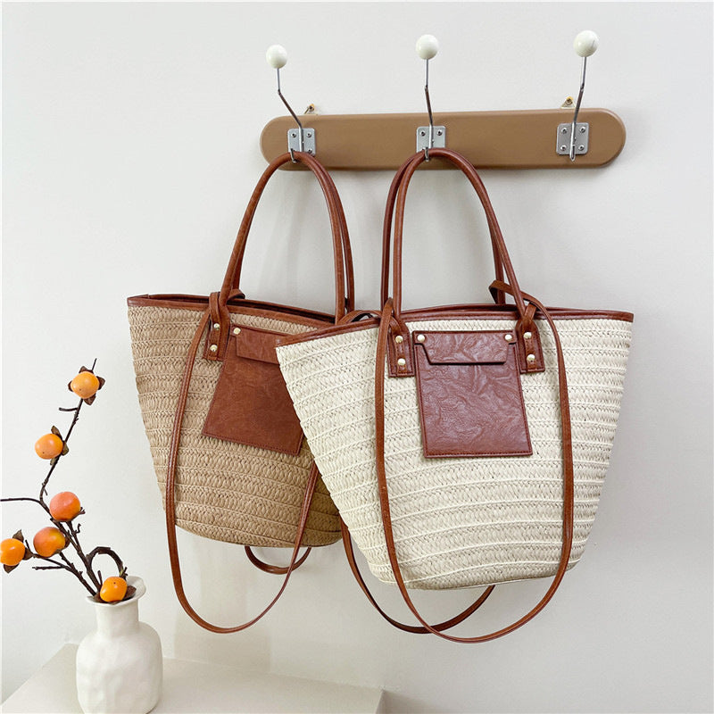 Women Travel Vacation Straw 2026 Summer New Fashion Woven Handheld Large Tote Bag
