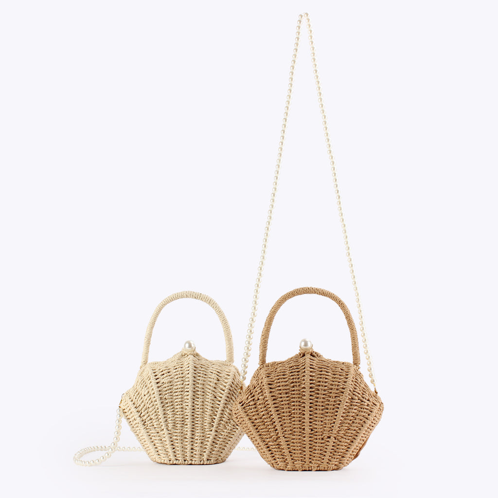 Woven Shell-Shaped Pearl Style Chain Crossbody Handbag