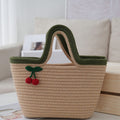 Cotton Rope Woven Cherry Picnic Handbag