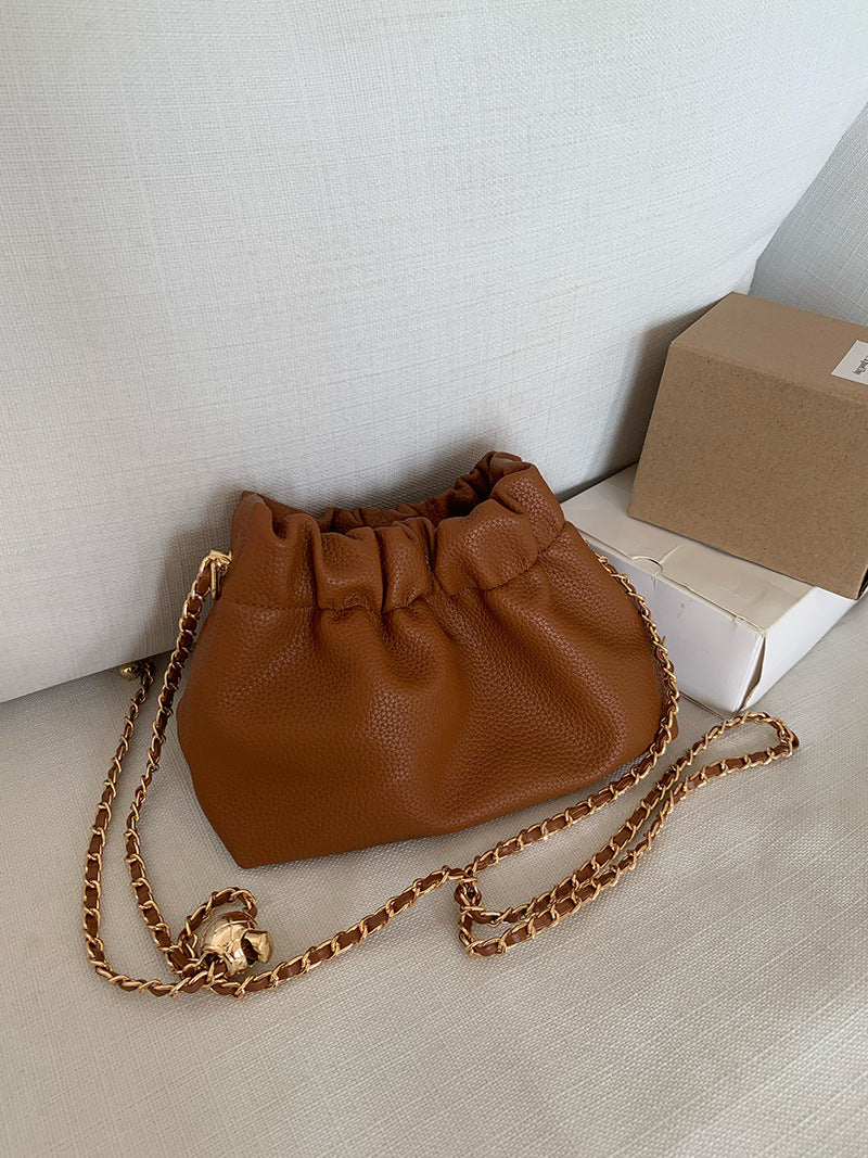 Women Solid Color Niche Chain Crossbody Bucket Bag