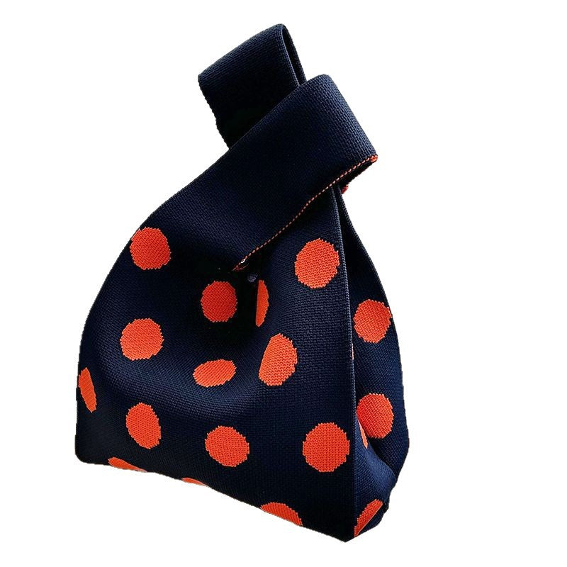 Polka Dot Knit Tote Bag with Wide Handles