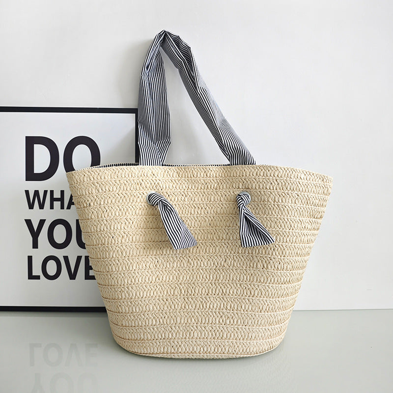 Single-Shoulder Paper-Braided Straw Beach Tote
