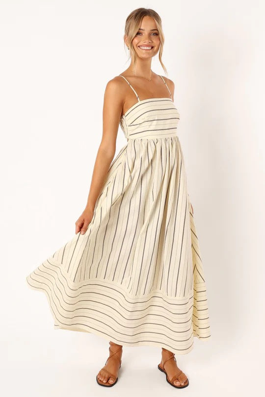 Striped Suspender Backless Large Swing Fresh Dress