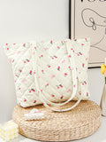 Quilted Cotton Flower Lipstick Tote Bag