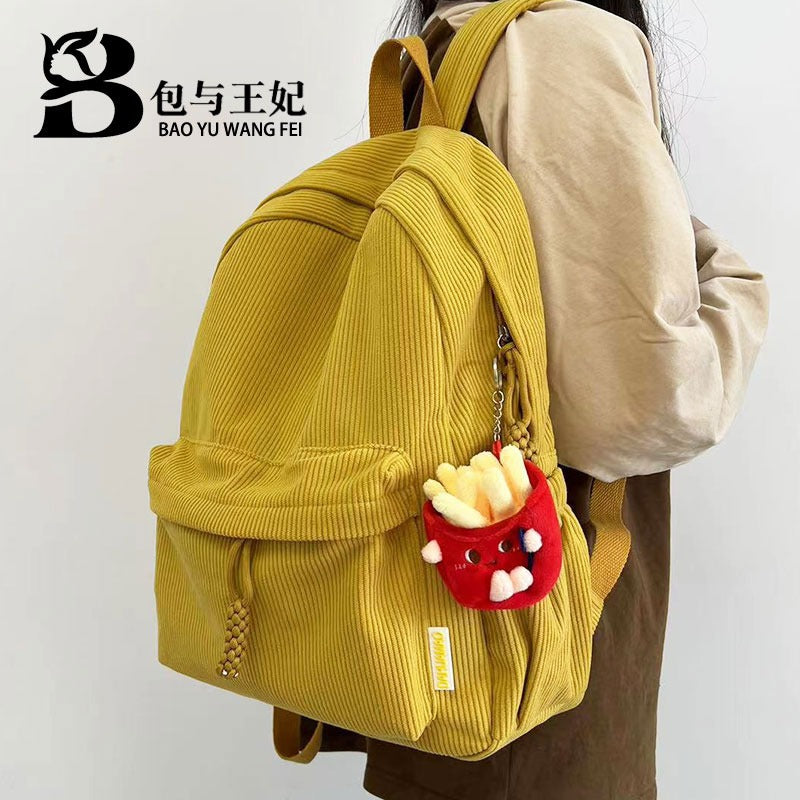 New Corduroy College Student Backpack Women'S Large Capacity School Bag Junior High School Student Solid Color Simple Travel Backpack For Men And Women