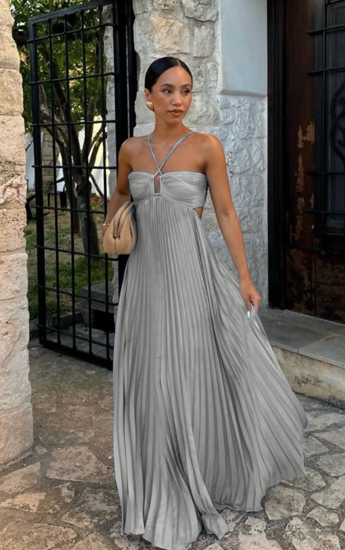 Solid Color Tube Top Pleated Sleeveless Suspender Dress