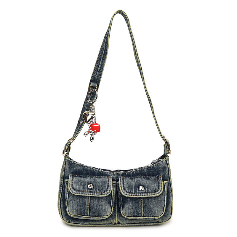 2026 Spring Denim Bag, Fashion Versatile Baguette Armpit Shoulder Bag