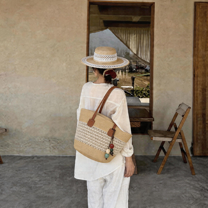 Women Straw Spring Handbag Beach Tote Large Woven Casual Shoulder Bag