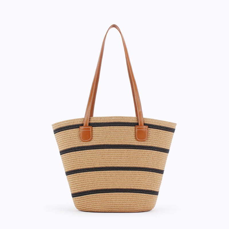 Women Striped Handwoven Large Capacity Tote Holiday Bag