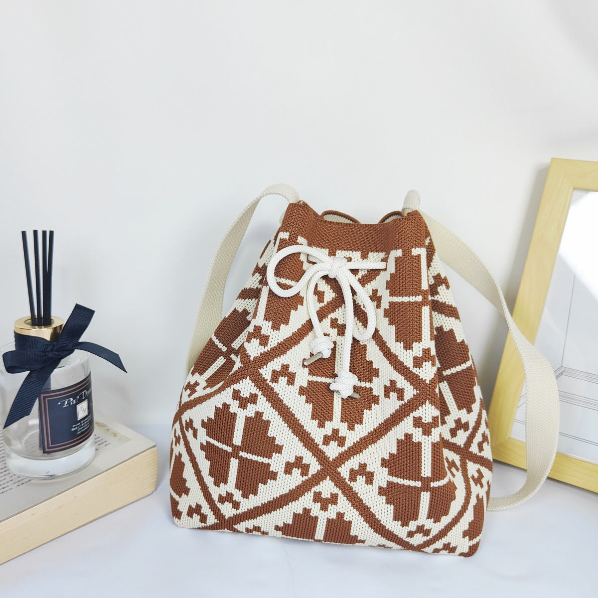 Knitted Drawstring Mini Bucket Shoulder Bag