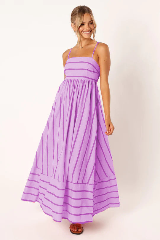 Striped Suspender Backless Large Swing Fresh Dress