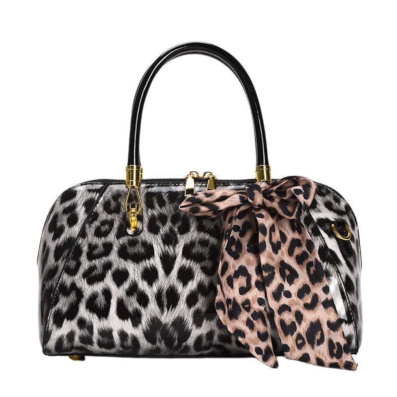 Glossy Leopard Print Bow Handbag