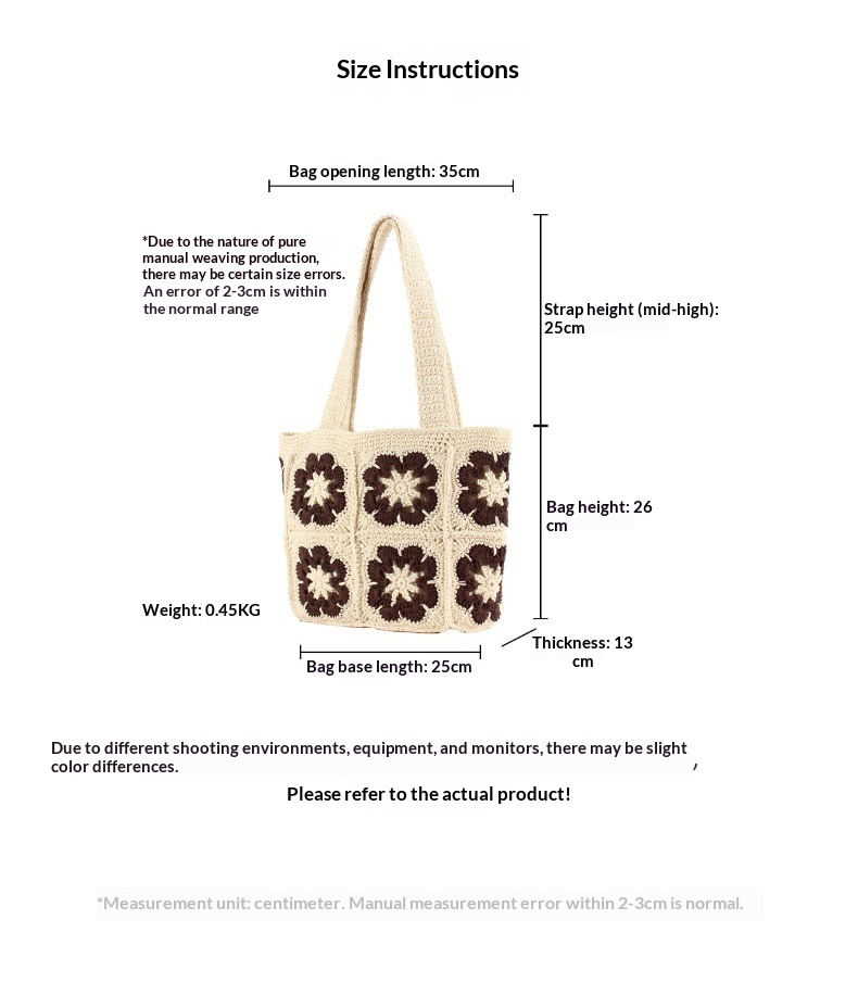 Floral Crochet Granny Square Shoulder Tote Bag