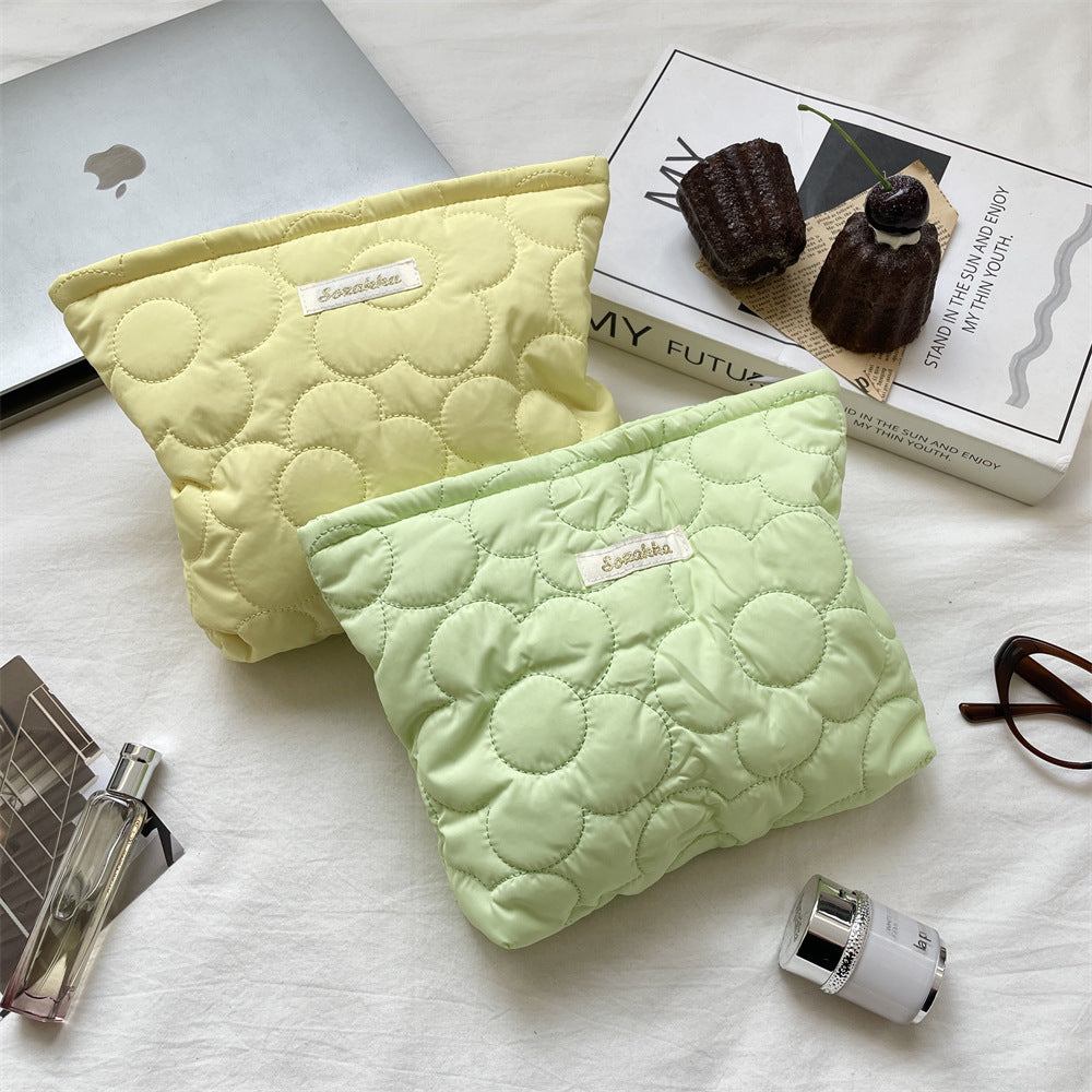 Macaron Floral Quilted Large Capacity Cosmetic Bag