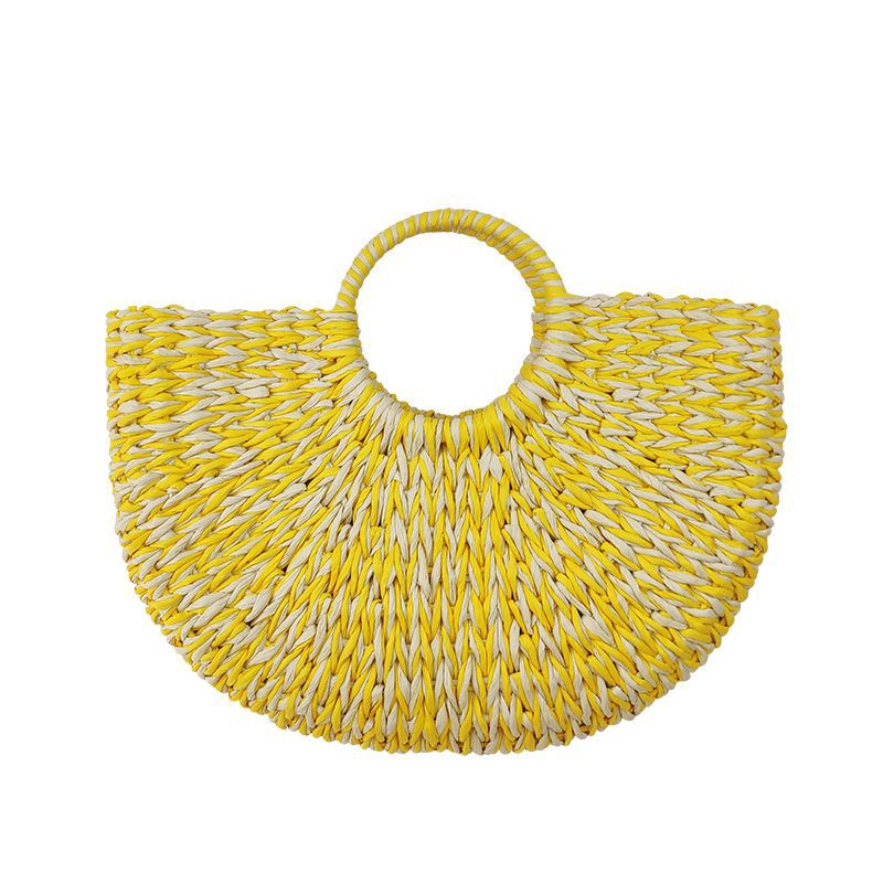 Handmade Round Woven Paper Rope Straw Beach Tote