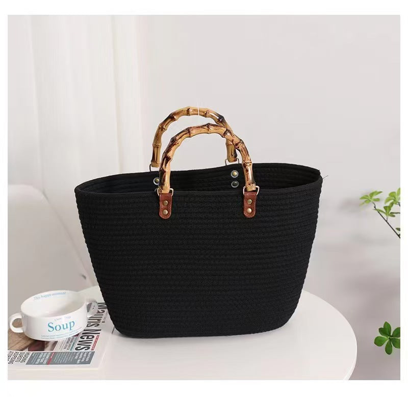 Woven Single Shoulder Large Capacity Bamboo Tote Bag