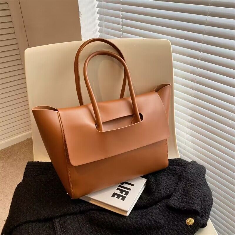 Minimalist Vegan Leather Large Top Handle Work Tote Bag