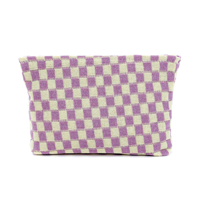 Wool Checkerboard Large Capacity Cosmetic Clutch Bag