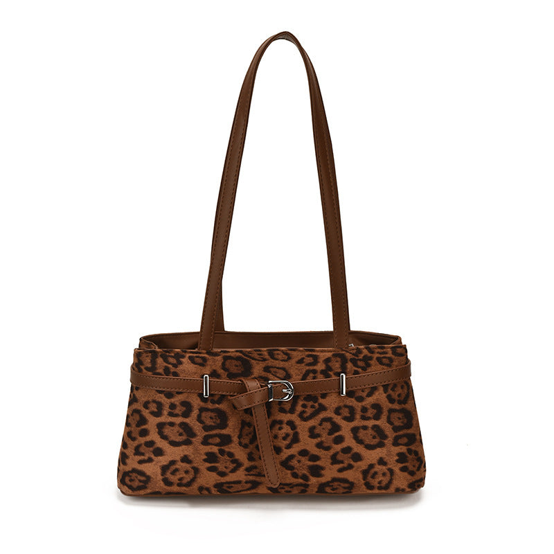 Elegant Suede Shoulder Bag with Buckle Detail