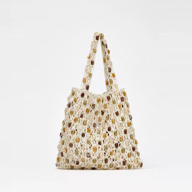 Women Summer New Beaded Fashion Unique Woven Hollow Beach Bag