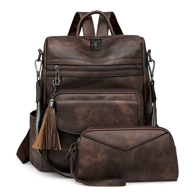 Women Winter New Vintage Fashion Large Two Tone Tassel Backpack