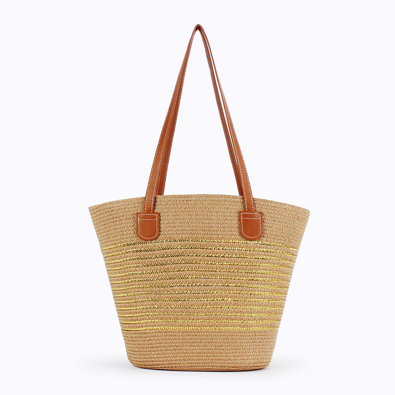 Women Striped Handwoven Large Capacity Tote Holiday Bag