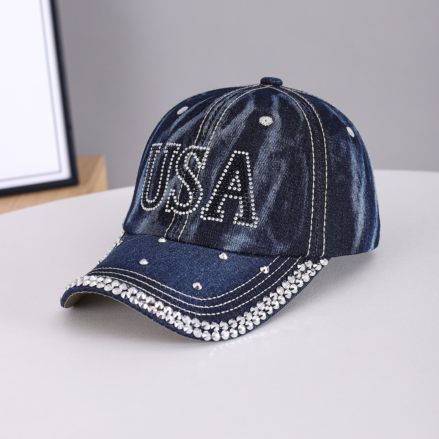 Women's Handmade Rhinestone Denim Baseball Cap