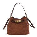 Vintage Textured Faux Suede Handbag with Metal Lock