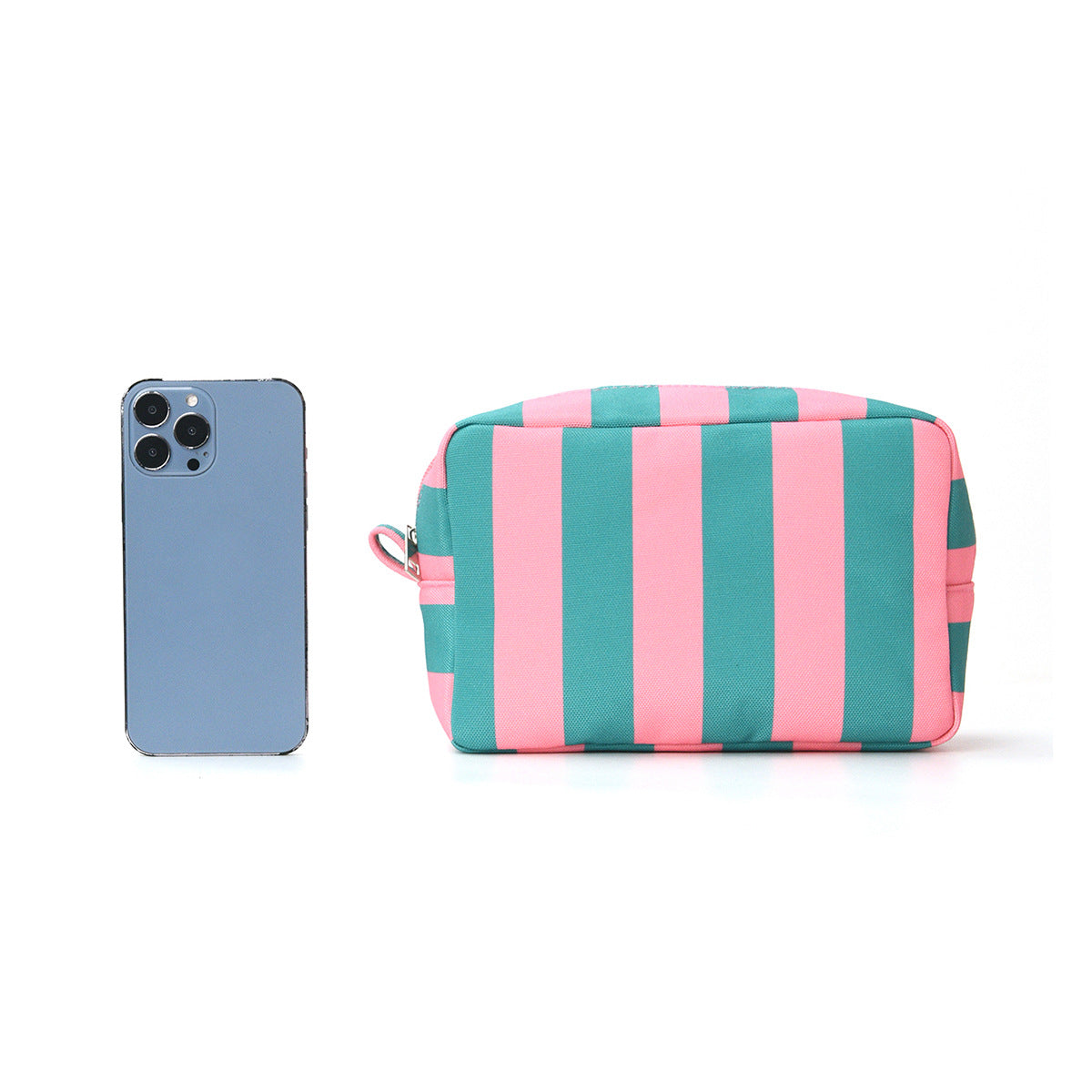 Corduroy Contrast Stripe Vertical Large Opening Octagonal Cosmetic Bag