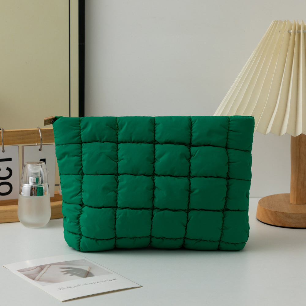 Pleated Solid Color Checkered Cosmetic Bag Versatile Small Clutch