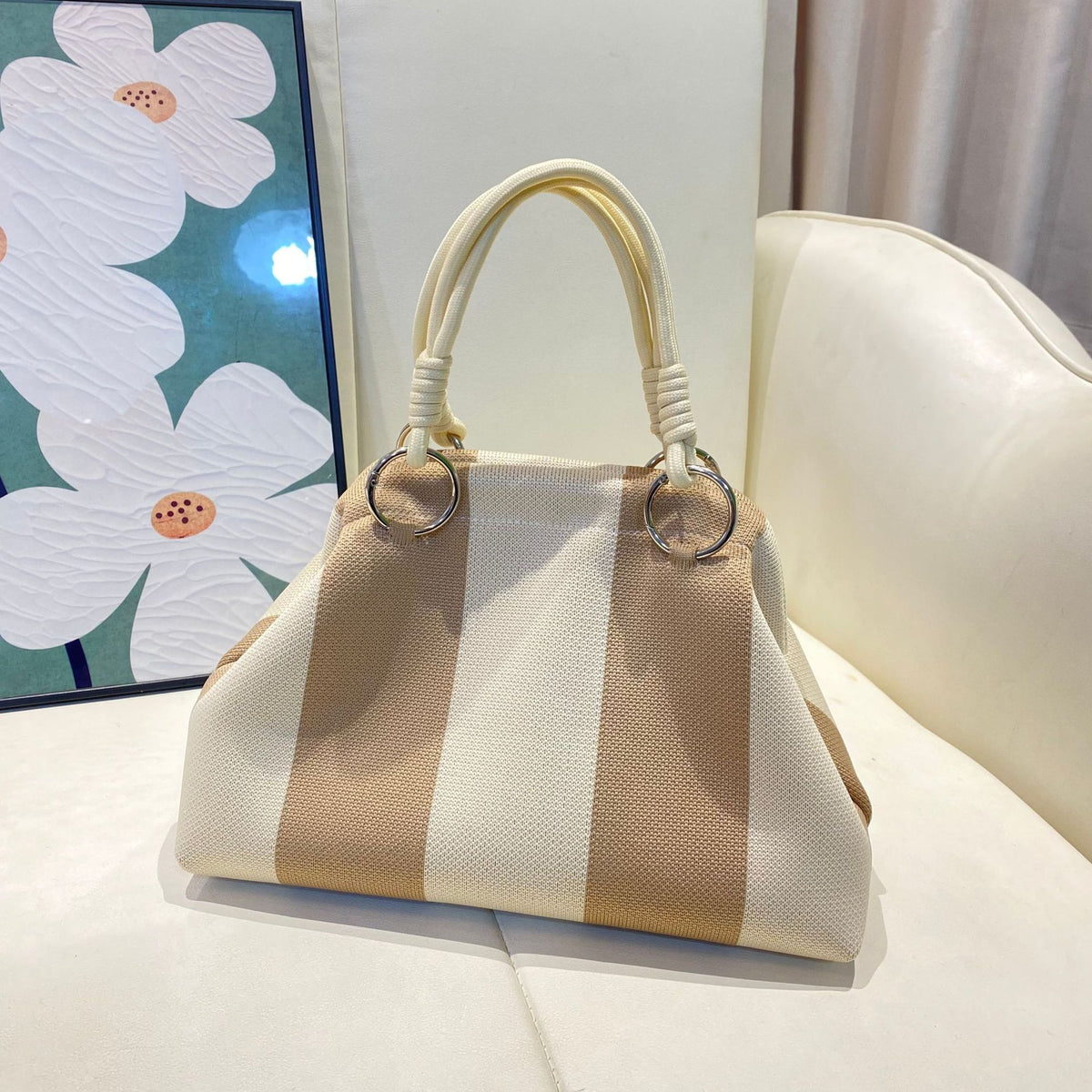 Retro Houndstooth Knitted Dumpling Style Tote Handbag