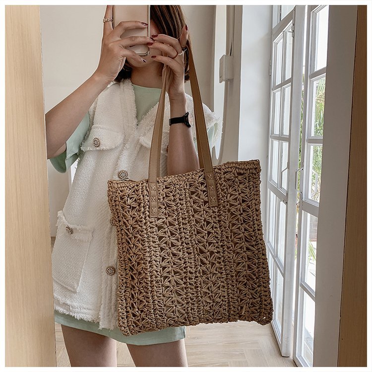 Women Straw Woven Beach Large Shoulder Handheld Forest Bag