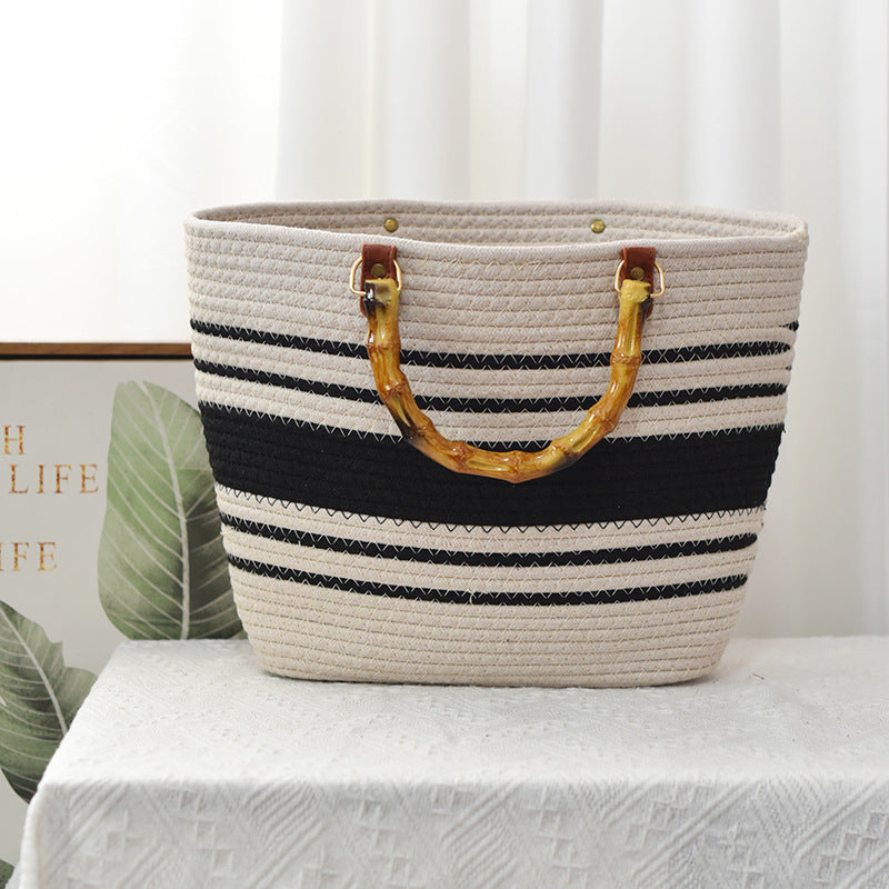 Woven Spliced Single Shoulder Large Capacity Beach Tote Bag