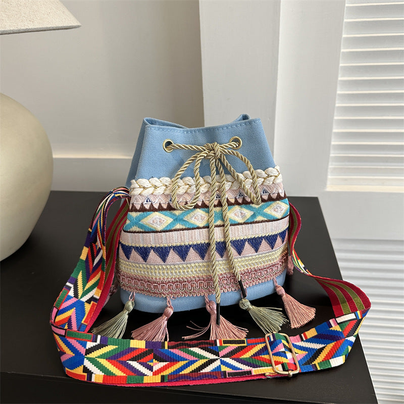 Ethnic Tassel Totem Bucket Crossbody Bag