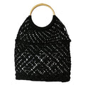 Round Rattan Handle Hollow Cotton Net Beach Bag