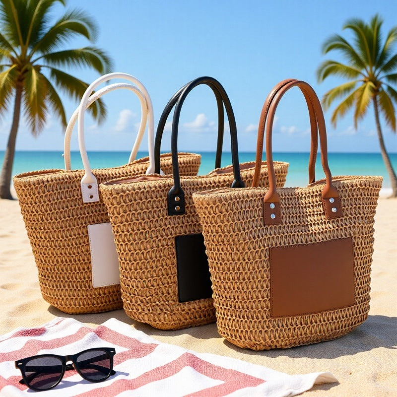 Handmade Retro Ethnic Straw Shoulder Tote Bag