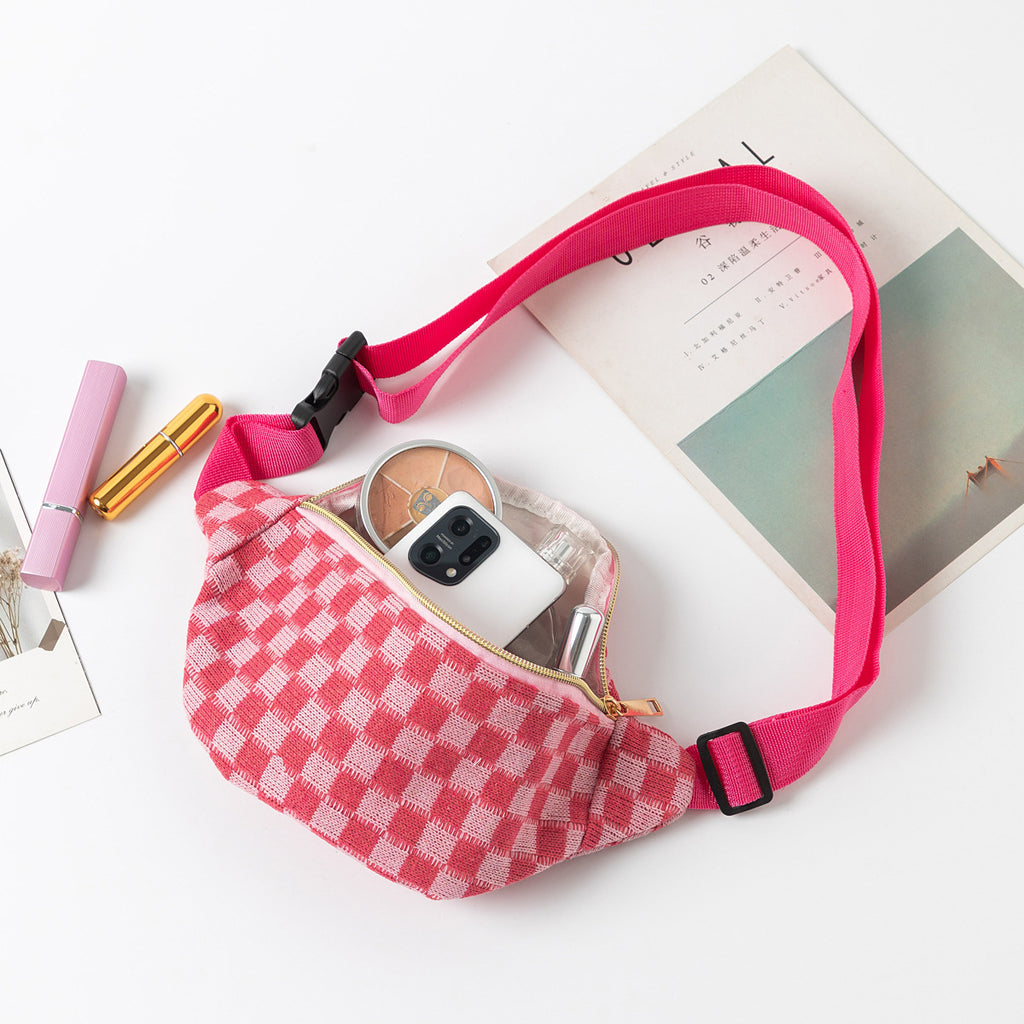 Plaid Waist Bag Unisex Sports Fitness Adjustable Storage Bag